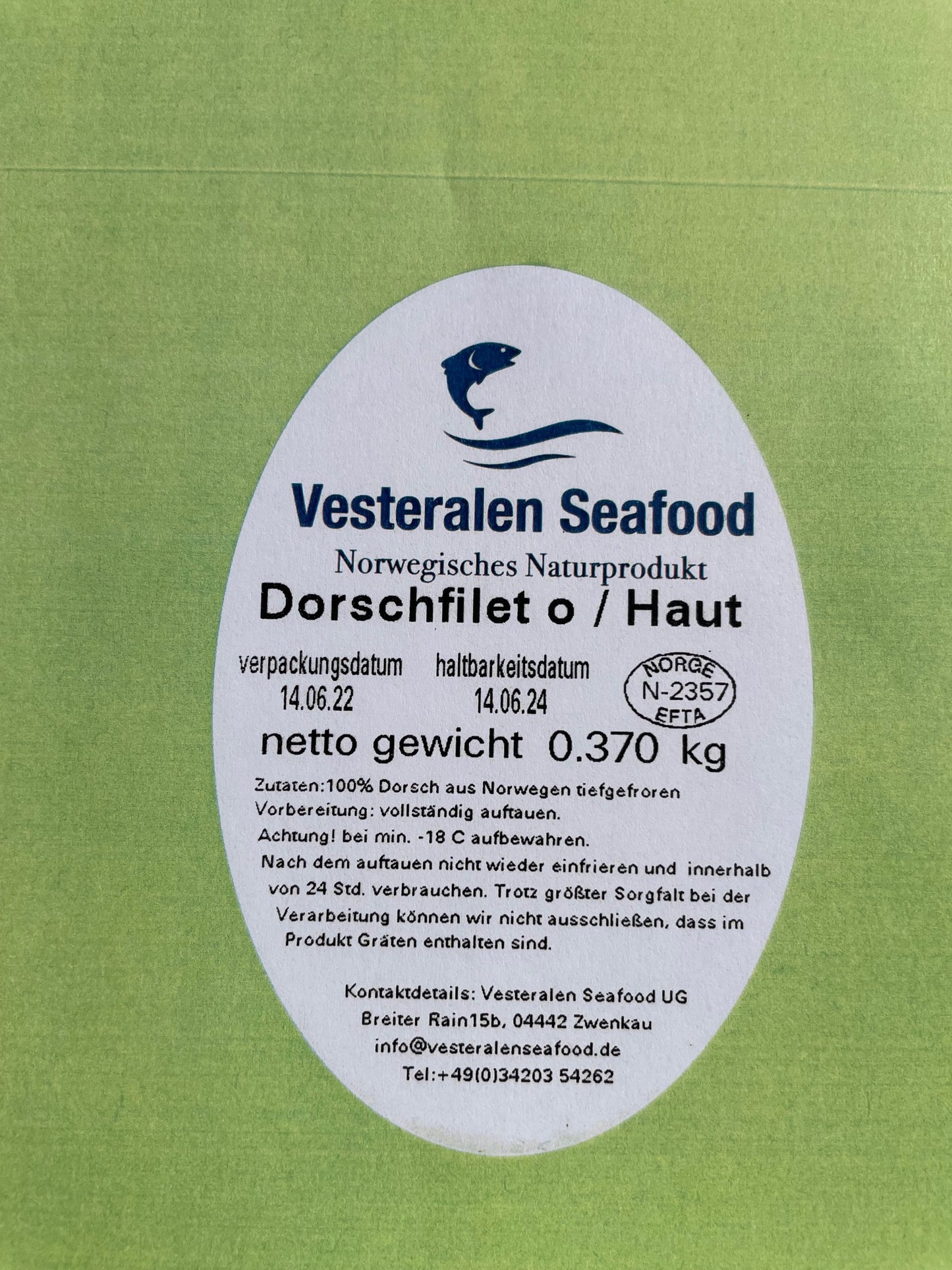 Dorsch Filet ohne Haut